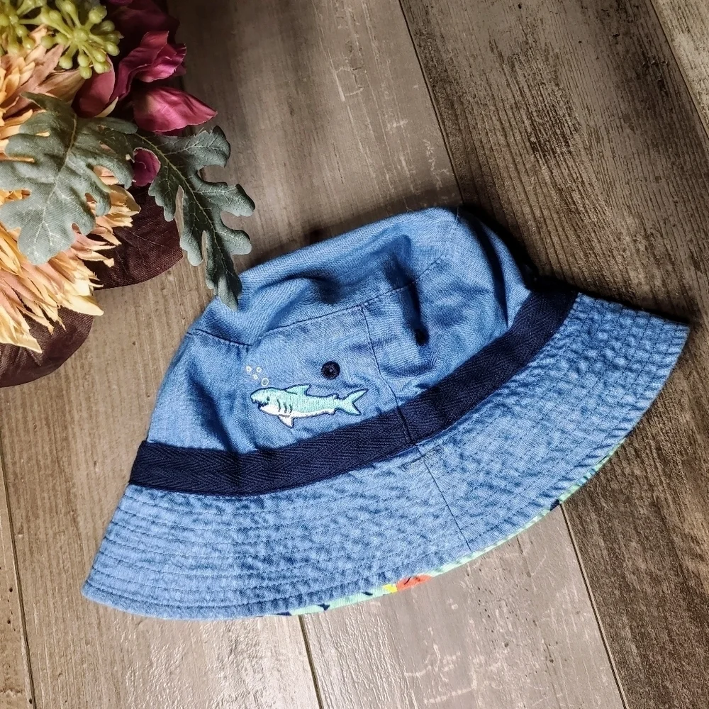 Cat & Jack Nautical Blue Reversible Bucket Hat Baby Toddler EUC